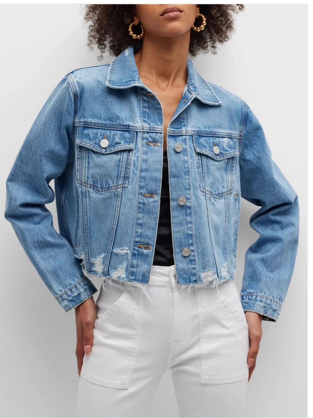 Frame Denim Light Blue Distressed Cropped Jean Jacket